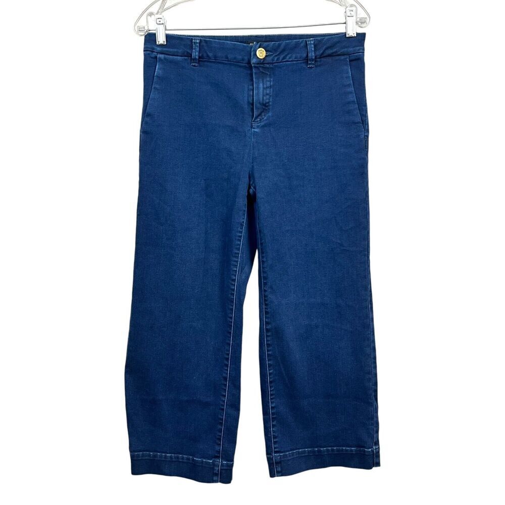 Massimo Dutti Womens Jeans Crop Wide Leg Stretch Slash Pockets Blue Sz 8*